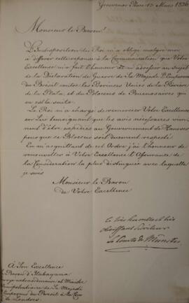 Nota Diplomática original enviada por Guilherme Henrique (1765-1837), Conde de Munster, para Manu...