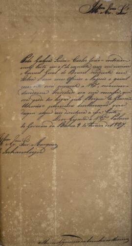 Ofício enviado por Manoel Ignácio da Cunha Meneses  (1779-1850), para Antônio Luiz Pereira da Cun...