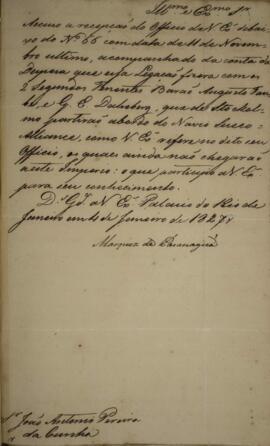 Despacho datado de 4 de janeiro de 1827 em que Francisco Vilela Barbosa (1769-1846), Visconde e M...