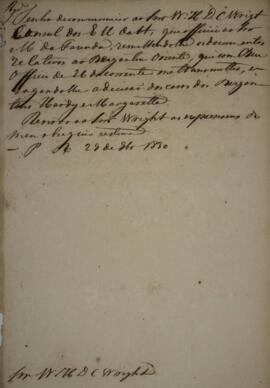 Minuta de Nota Diplomática para William Henry DeCourcy Wright (1895-1864), com data de 29 de nove...