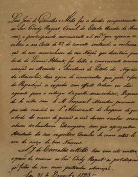 Nota Diplomática original enviada por Luís José de Carvalho e Melo (1764-1826), Visconde da Cacho...