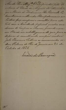 Despacho datado de 24 de outubro de 1825 em que Francisco Vilela Barbosa (1769-1846), Visconde e ...