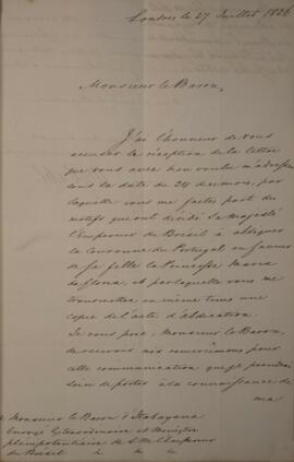 Nota Diplomática original enviada por Wilhelm Gerard Dedel para Manuel Rodrigues Gameiro Pessoa (...