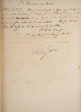 Minuta de despacho enviado por Francisco Carneiro de Campos (1765-1842) para Luís Paulo de Araújo...