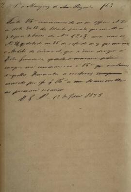 Minuta de despacho com data de 12 de janeiro de 1828 em que autor não identificado comunica a Ant...