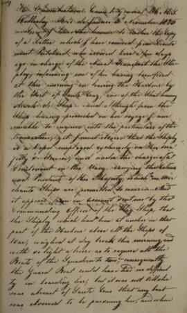 Cópia de despacho enviado por George Eyre,  Contra-almirante britânico, para Henry Chamberlain, C...