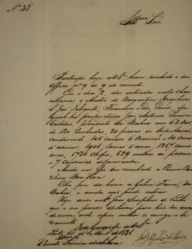 Cópia de ofício n.38 escrito por Antônio Joaquim Pereira de Faria (s.d.), para Vicente Ferreira d...