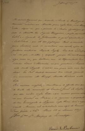 Ofício original enviado por Domingos Borges de Barros (1780-1855), Visconde da Pedra Branca, para...