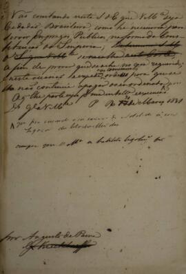 Minuta de despacho enviado para Augusto de Paiva (s.d.), com data de 30 de março de 1831, comunic...