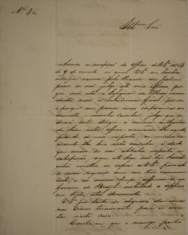 Cópia de ofício n.46 escrito por Antônio Joaquim Pereira de Faria (s.d.), para Vicente Ferreira d...