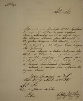 Cópia de ofício n.39 escrito por Antônio Joaquim Pereira de Faria (s.d.), para Vicente Ferreira d...