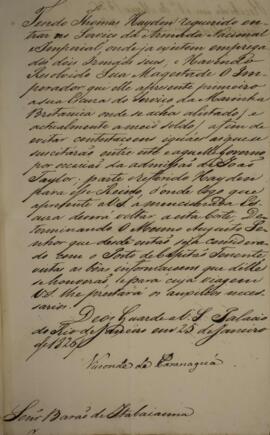 Despacho datado de 25 de janeiro de 1826 em que Francisco Vilela Barbosa (1769-1846), Visconde e ...