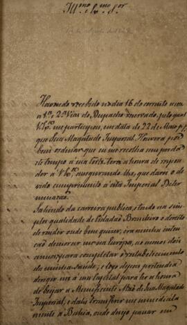 Cópia de ofício enviado por Manuel Rodrigues Gameiro Pessoa (s.d.-1846), Visconde de Itabaiana, p...