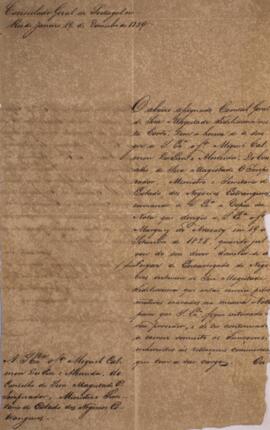 Minuta de nota enviada por João Baptista Moreira (1798 - 1865), para Miguel Calmon du Pin e Almei...