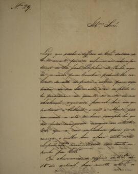 Cópia de ofício n.29 escrito por Antônio Joaquim Pereira de Faria (s.d.), para Vicente Ferreira d...