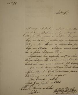 Cópia de ofício n.41 escrito por Antônio Joaquim Pereira de Faria (s.d.), para Vicente Ferreira d...