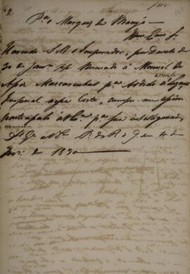 Minuta de despacho datada de 4 de fevereiro de 1830 em que autor desconhecido comunica a Francisc...