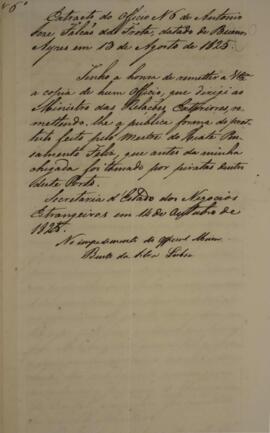 Cópia de despacho enviado por Antônio José Falcão da Frota (1780-1848), para Luís José de Carvalh...