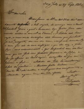 Ofício original, com data de 27 de setembro de 1828, acusando o recebimento dos ofícios de n° 21 ...