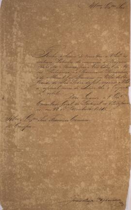 Minuta de nota enviada por João Baptista Moreira (1798 - 1865), para Frederico Carneiro de Campos...