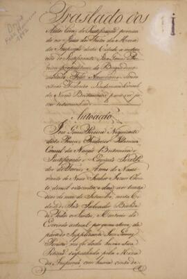 Traslado de documentos que compõe os autos da ação judicial movida em 30 de setembro de 1812 por ...