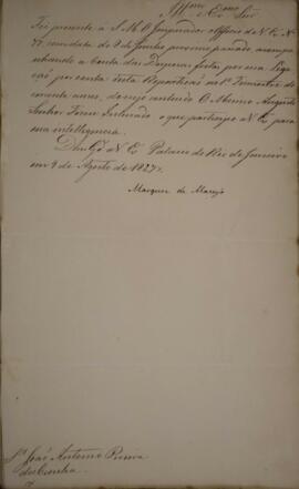 Despacho datado de 9 de agosto de 1827 em que Francisco Afonso de Meneses de Sousa Coutinho (1796...