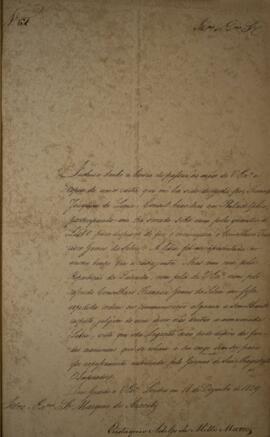 Cópia de ofício n° 61 enviado por Eustáquio Adolfo de Melo Matos (1795 - s. d.), para João Carlos...