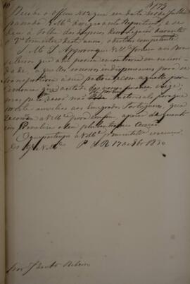 Minuta de despacho n. 16 enviado para José de Araújo Ribeiro (1800-1879), Barão e depois Visconde...