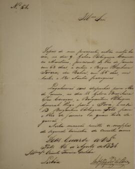 Cópia de ofício n.51 escrito por Antônio Joaquim Pereira de Faria (s.d.), para Vicente Ferreira d...