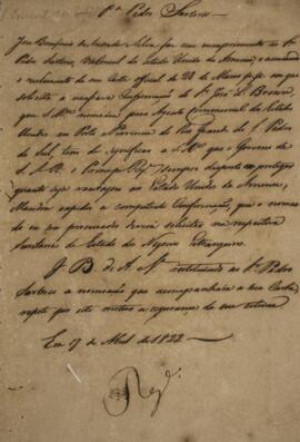 Nota Diplomática original enviada por José Bonifácio de Andrada e Silva (1763-1838) para Pedro Su...