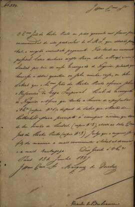 Ofício original enviado por Domingos Borges de Barros (1780-1855), Visconde da Pedra Branca, para...