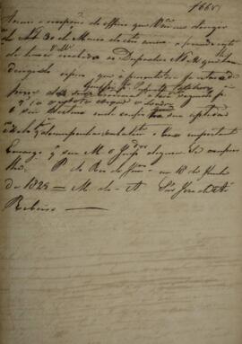 Minuta de despacho enviado para José de Araújo Ribeiro (1800-1879), Barão e depois Visconde do Ri...