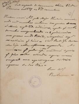 Carta original enviada por Felisberto Caldeira Brant Pontes de Oliveira Horta (1772-1842), Marquê...