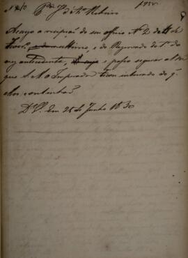 Minuta de despacho n. 10 enviado para José de Araújo Ribeiro (1800-1879), Barão e depois Visconde...