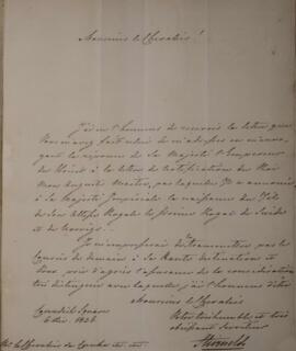 Nota Diplomática original enviada por Gustavo Algernon Stierneld (1791-1868), com data de 6 de de...