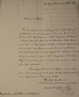 Nota Diplomática original enviada por Mariano de Egaña Fabres (1793-1846) para Manuel Rodrigues G...