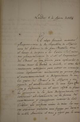 Nota Diplomática original enviada para Felisberto Caldeira Brant Pontes de Oliveira Horta (1772-1...