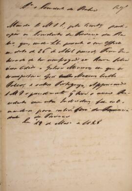 Rascunho de despacho enviado para o Presidente da Província da Bahia, com data de 19 de maio de 1...