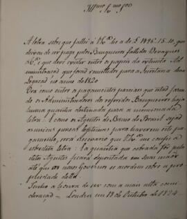 Nota Diplomática original, com data de 18 de outubro de 1824, discorrendo sobre o pagamento de le...