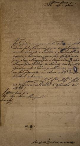 Ofício original enviado por José Egídio Gordilho de Barbuda (s.d.), para João Carlos Augusto de O...