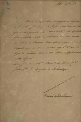 Ofício original enviado por Domingos Borges de Barros (1780-1855), Visconde da Pedra Branca, para...