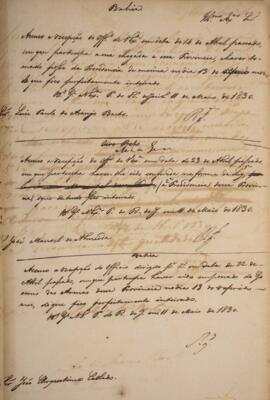 Rascunho de despacho enviado para Luís Paulo de Araújo Bastos (1797-1863), Visconde de Fiais, com...