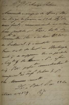 Minuta de despacho enviado para José de Araújo Ribeiro (1800-1879), Barão e depois Visconde do Ri...