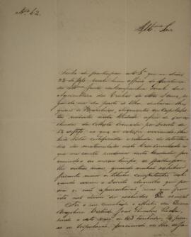 Cópia de ofício n.62 escrito por Antônio Joaquim Pereira de Faria (s.d.), para Vicente Ferreira d...