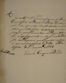 Recibo de autoria de Venâncio Henriques de Rezende com data de 03 de dezembro de 1829 declarando ...