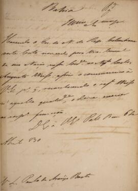 Rascunho de Despacho enviado para Luís Paulo de Araújo Bastos (1797-1863), Visconde de Fiais, com...