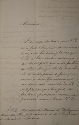 Nota Diplomática original enviada por Vicente Rocafuerte (1783-1847), com data de 15 de março de ...