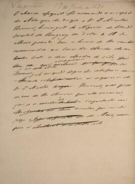 Minuta de nota diplomática escrita por Miguel Calmon du Pin e Almeida (1794-1865), Marquês de Abr...