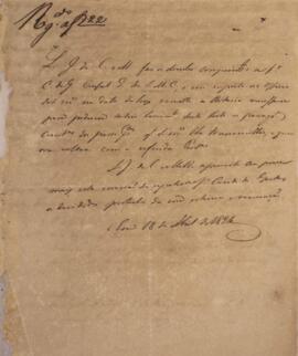 Minuta de nota diplomática enviada por  Luiz José de Carvalho e Mello (1764-1826), Ministro Secre...