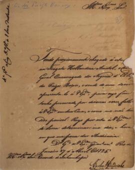 Nota diplomática original enviada por Antônio Luiz Pereira da Cunha (1760-1837), Visconde de Inha...